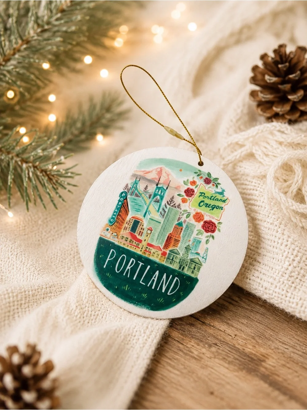Portland Ornament - Green and White Holiday Ornament